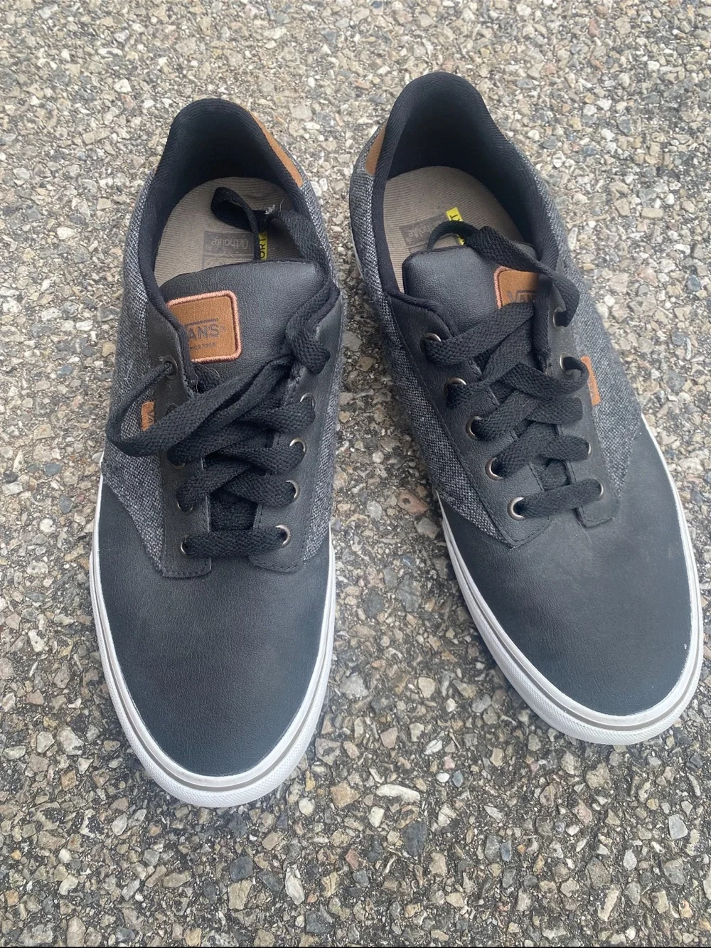 Vans Gray and Black Low-Top Canvas Sneakers with Brown Accents